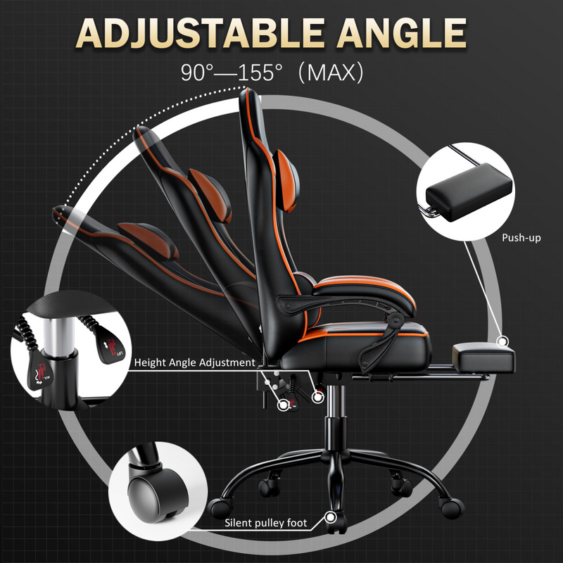 Gaming Chair, Computer Chair with Footrest and Lumbar Support, Ergonomic Video Game Chair with Headrest, Height Adjustable Gamer Chair Office Desk Chair