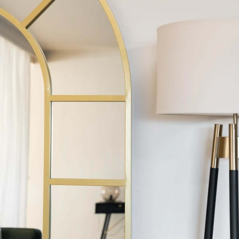 Mio - Full Length Gold Metal Arched Window Mirror - 180cm x 105cm.