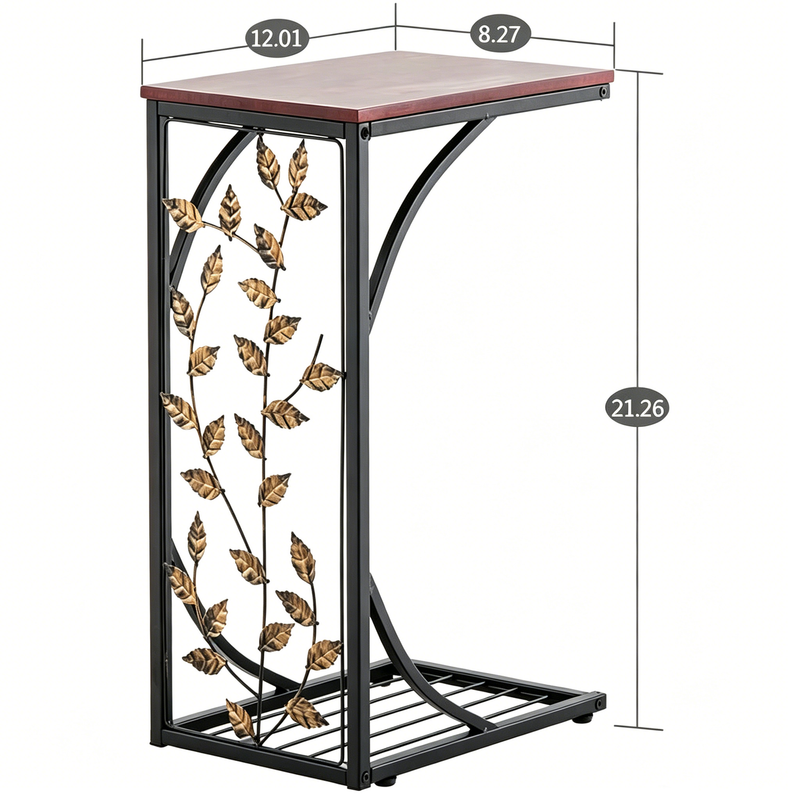 54*30.5*21CM Leaf Pattern Iron Side Table Coffee Table Brown