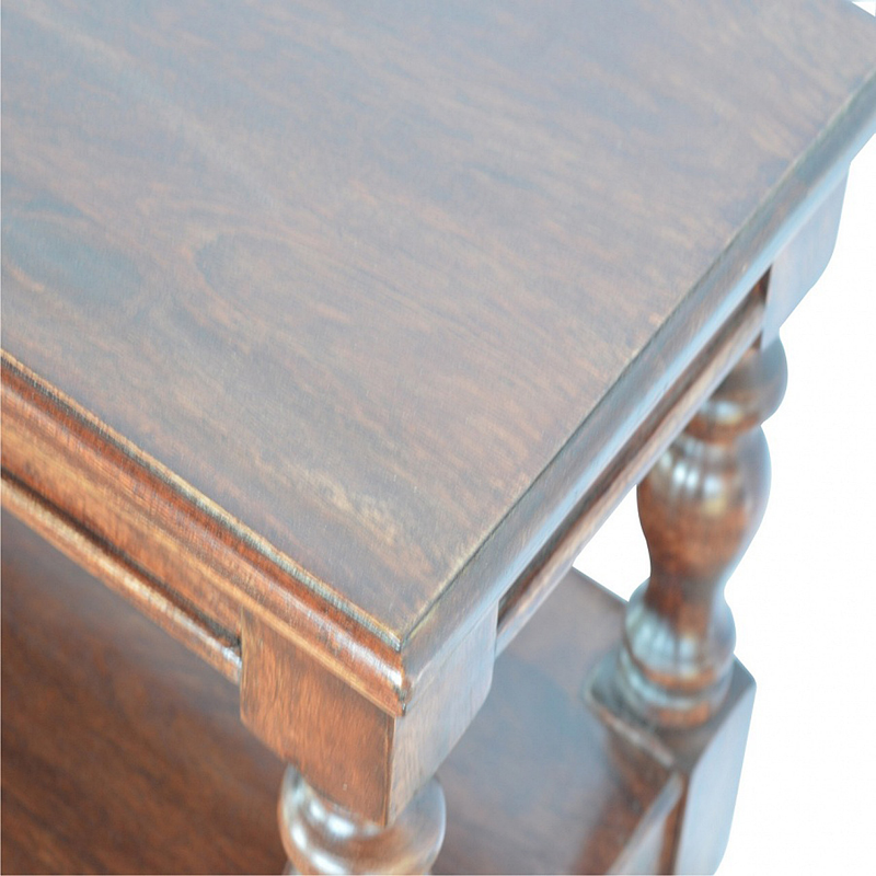 Artisan Furniture Solid Wood Turned Leg Console Table, 2 Drawers, 2 Shelves, Brown