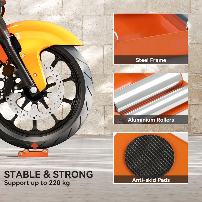 HOMCOM Motorcycle Wheel Roller Stand for Tyre Cleaning and Chain Lubrication
