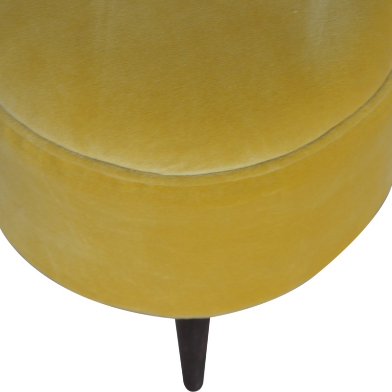 Artisan Furniture Solid Mango Wood Mustard Velvet Nordic Footstool