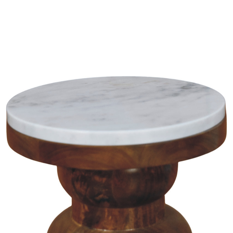 Artisan Furniture Solid Wood Marble Top Bulla Side Table, Brown & White