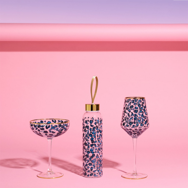 Frida 420ml Glass Water Bottle Multi Black - Leopard Print