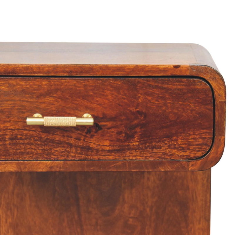 Artisan Furniture Solid Wood Chestnut T-Bar Rounded Bedside, 1 Drawer and Open Space, Dark Brown