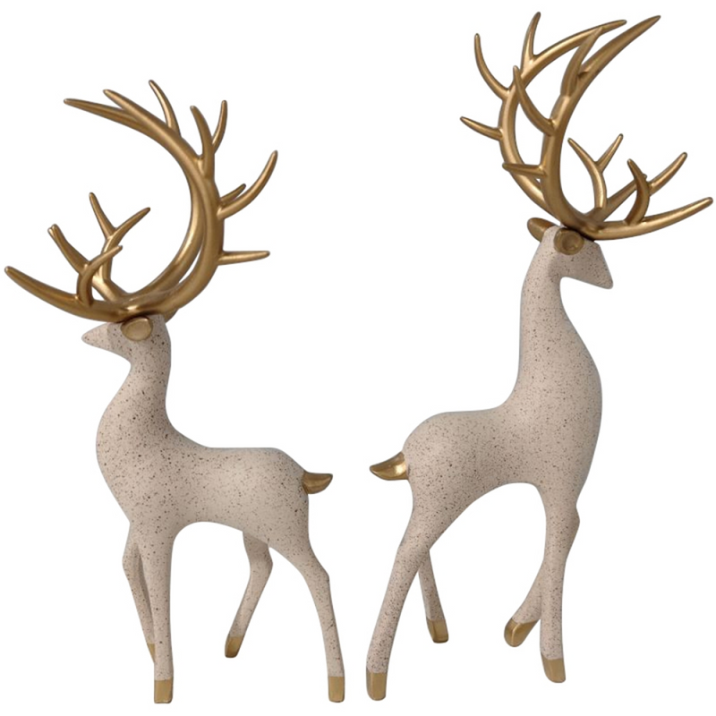 Deer Sculpture Decoration Animal Statue Reindeer Figurines Deer Statue Decor for Bedroom, Beige