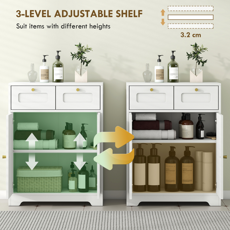 HOMCOM Bathroom Floor Cabinet, Bathroom Storage Unit with 2 Doors, White