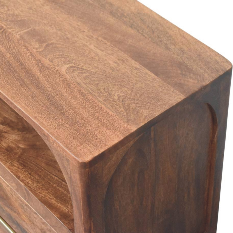 Artisan Furniture Solid Wood Arc-Line Media Console, 2 Drawers & 1 Open Slot, Brown
