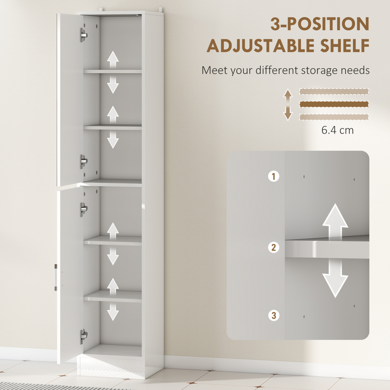 kleankin Tall Bathroom Cabinet with Mirror, High Gloss White