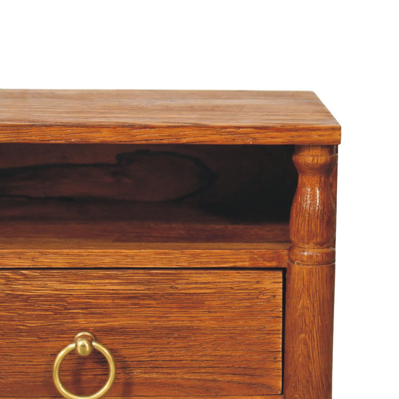 Artisan Furniture Solid Wood Turned Pillar Wall Nightstand, 1 Drawer & 1 Shelf, Brown