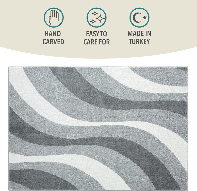 Large Rug 160x230cm Swirl Pattern Short Pile Living Room Area Rug Natural
