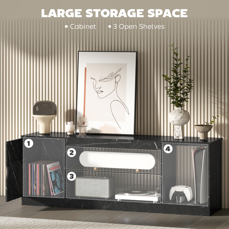 HOMCOM Marble Effect TV Stand Cabinet with Glass Shelf for 55 Inch TVs