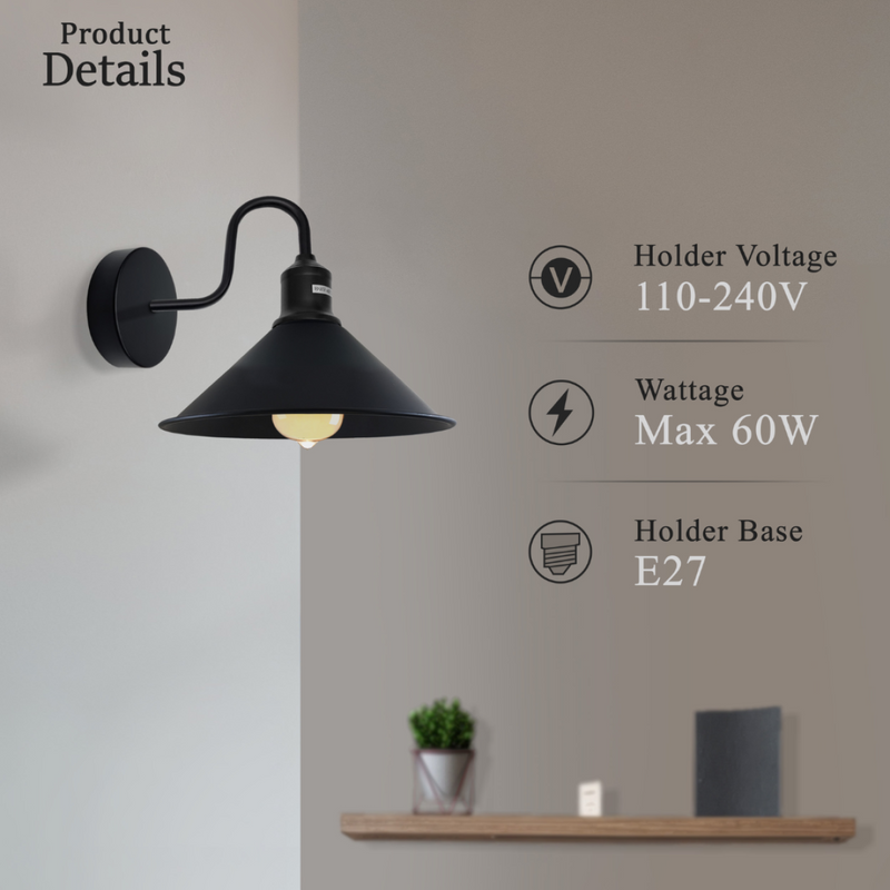 Black Vintage Industrial E27 Wall Sconce with Swan Neck Wall Light  ~2484