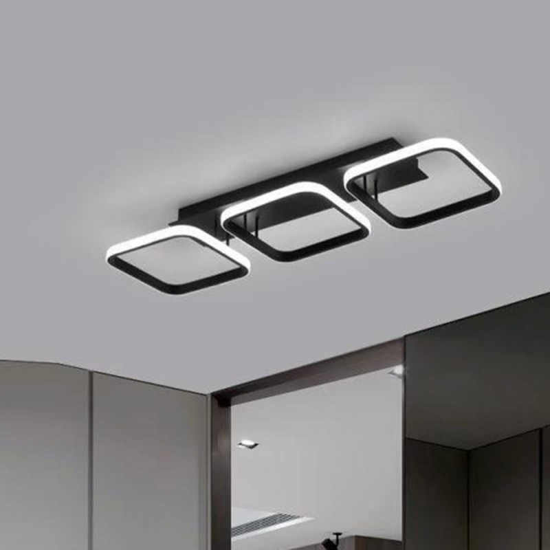 Modern LED Semi Flush Mount Ceiling Light, Minimalist Art Deco Ceiling Light Close to Ceiling Light, 3 color, Home Ceiling Lighting for Bedroom Kitchen Aisle Balcony (Black, Square, White Light,