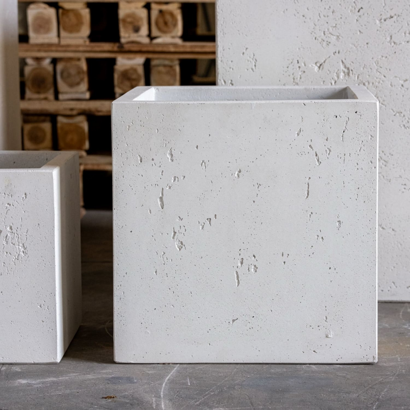 Cubrosa | White Mist – 70cm Large Concrete Square Planter – 246L Square Plant Pot