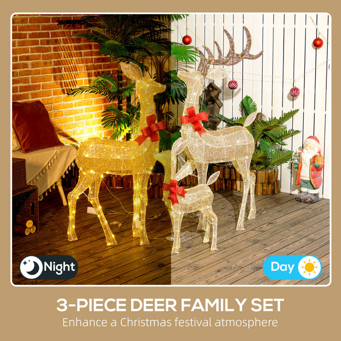 Outsunny 3-Piece Light Up Christmas Deer Family Set of 3 for Lawn Gold Tone
