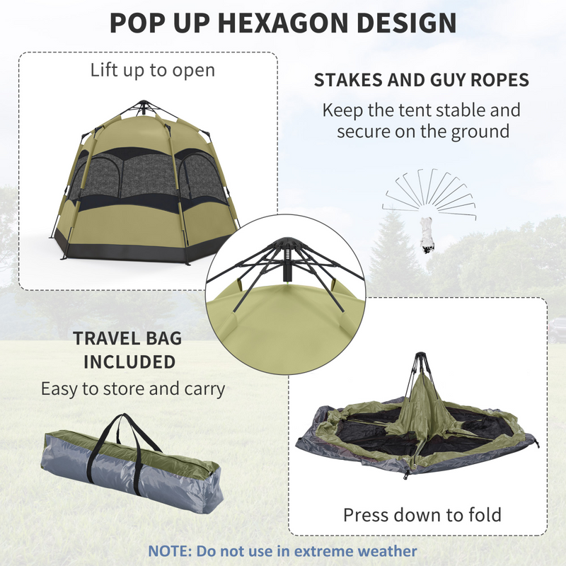 Outsunny 4 Person Camping Tent Festival Hiking Shelter, Dark Green