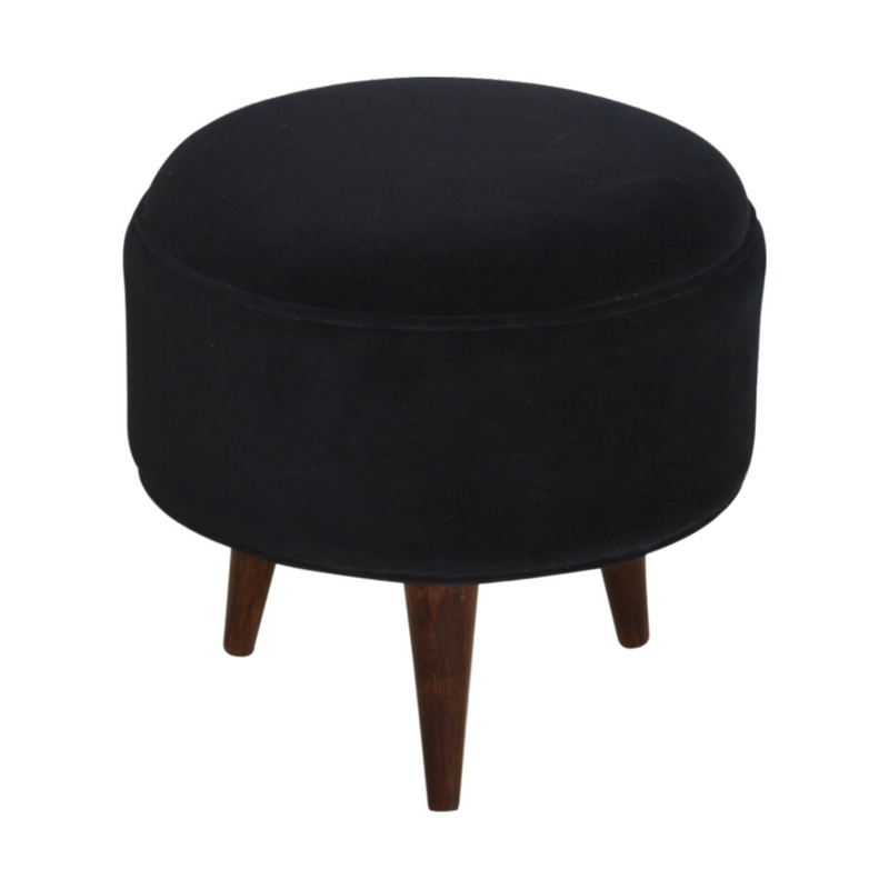 Artisan Furniture Solid Mango Wood Black Velvet Nordic Style Footstool