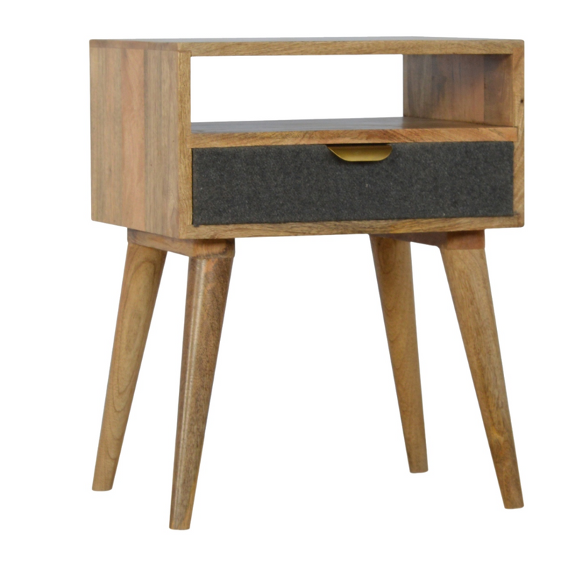 Artisan Furniture Solid Wood Grey Tweed Bedside with Open Slot