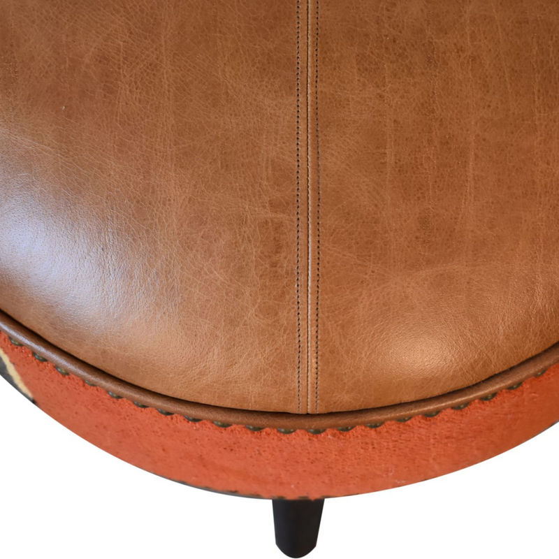 Artisan Furniture Solid Wood Durrie & Leather Mixed Footstool