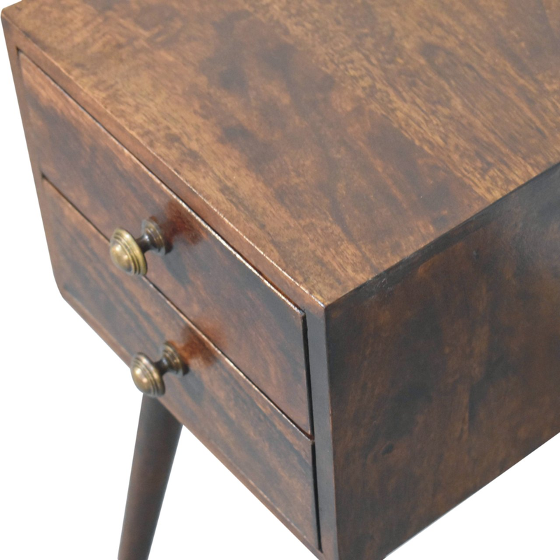 Artisan Furniture Solid Wood Mini 2 Drawer California Walnut Bedside, Dark Brown