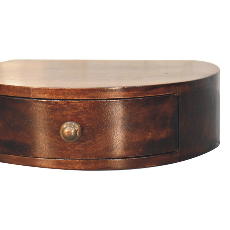 Artisan Furniture Solid Wood California Walnut Wall Mounted Rounded Bedside, Brown, 1 Drawer