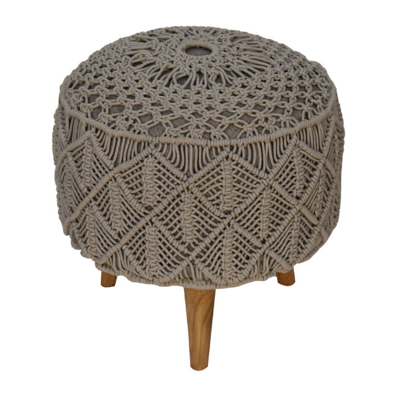 Artisan Furniture Solid Mango Wood Crotchet Grey Footstool