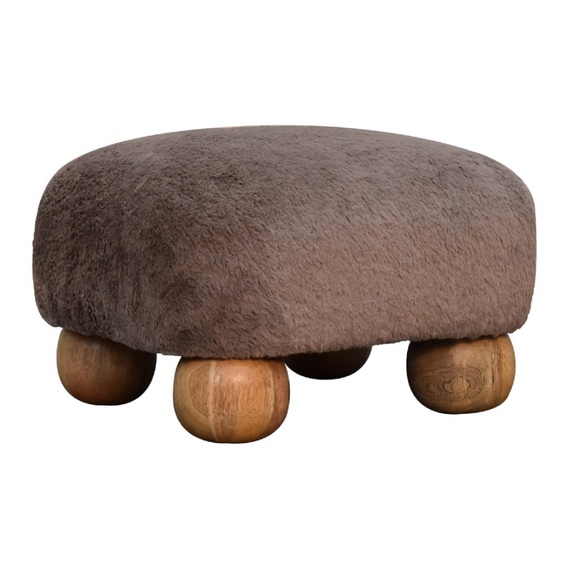 Artisan Furniture Solid Mango Wood Mocha Faux Fur Nordic Footstool
