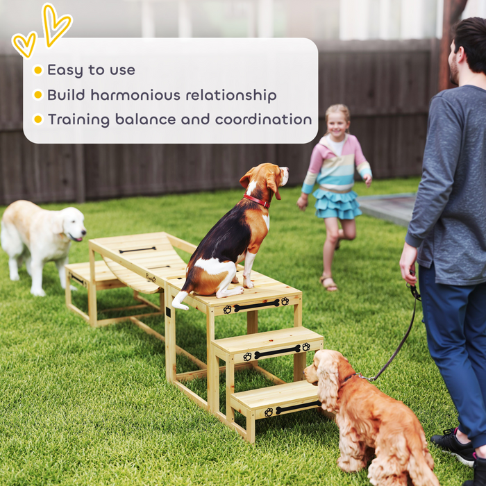 PawHut 3 Pieces Wooden Dog Agility Training Equipment, Natural Wood