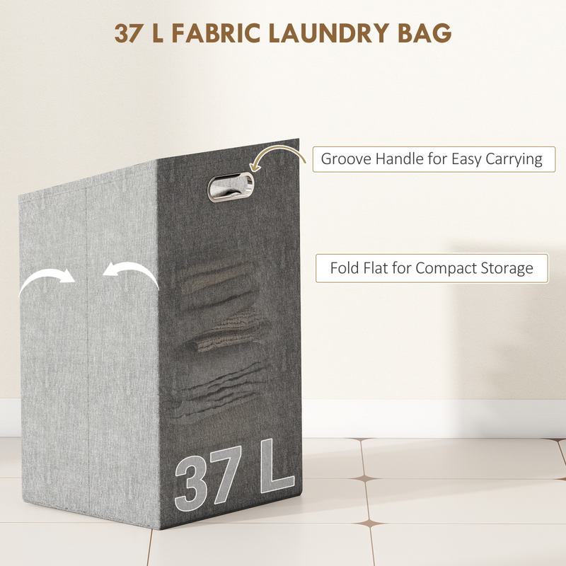 HOMCOM Removable 37L Laundry Hamper with Bamboo Bathroom Storage Cabinet