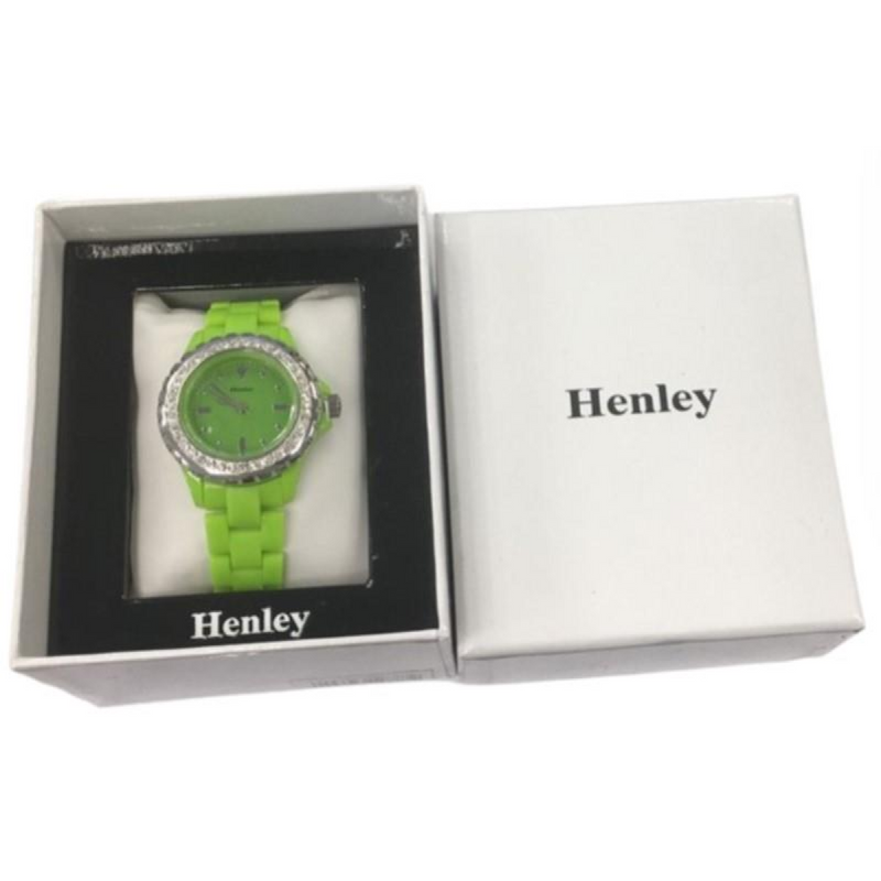 Henley Ladies Bling Fashion Case Lime Green Dial And Plastic Strap Watch H0826.11  - CLEARANCE NEEDS RE-BATTERY
