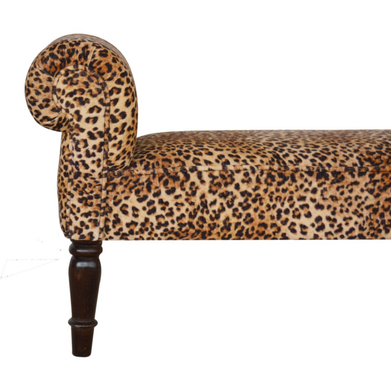 Artisan Furniture Solid Wood Leopard Print Velvet Bench