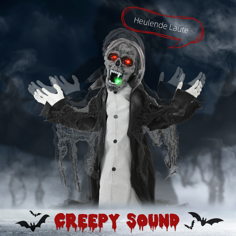 HOMCOM Voice Activated Halloween Animatronics Skeleton, Battery Operated