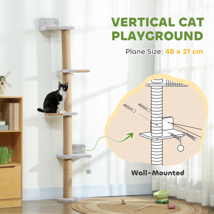 Wall Mounted Cat Shelves with 4 Climbing Platforms for Indoor, Light Grey