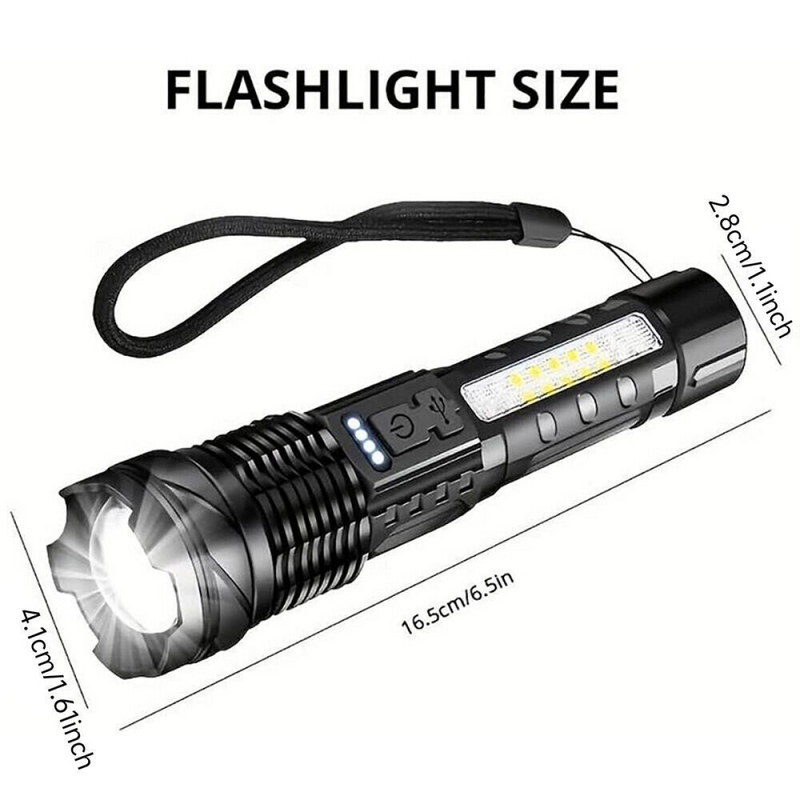 USB Rechargeable LED Flashlight Adjustable Focus Camping Hiking Outdoor Flashlight Work light
