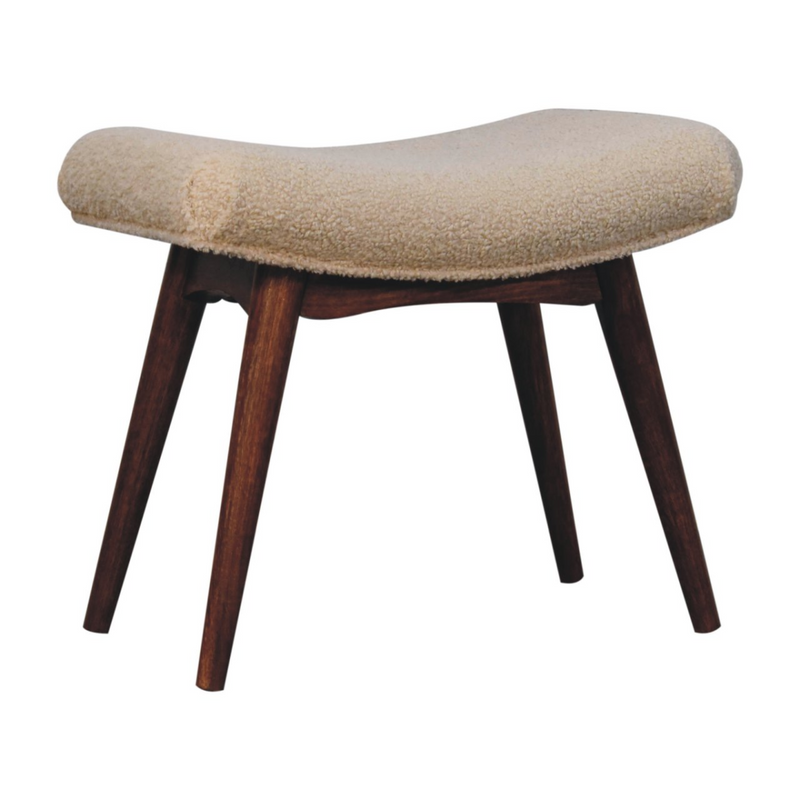 Artisan Furniture Solid Wood Honey Caramel Boucle Cream Curved Bench