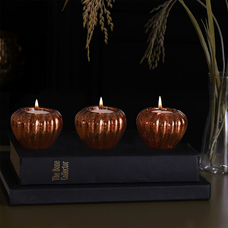 Orange Pumpkin Set of 3 Glass Tealights