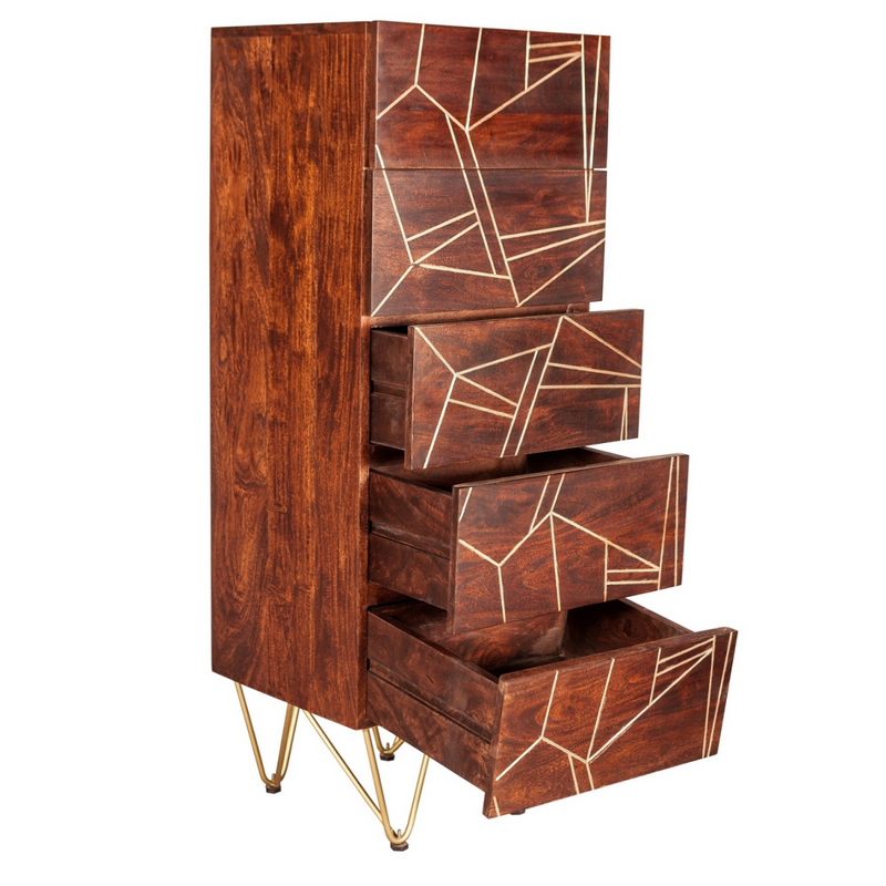 Dark Gold Tall Chest Of Drawers