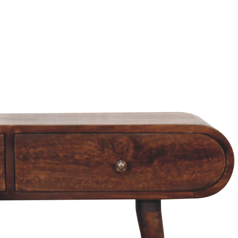Artisan Furniture Solid Wood Light Walnut Curved Edge Console Table, 2 Drawers, Dark Brown