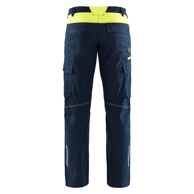 Blaklader 1448 Industry Stretch Kneepad Trousers Dark Navy Blue/Hi-Vis Yellow