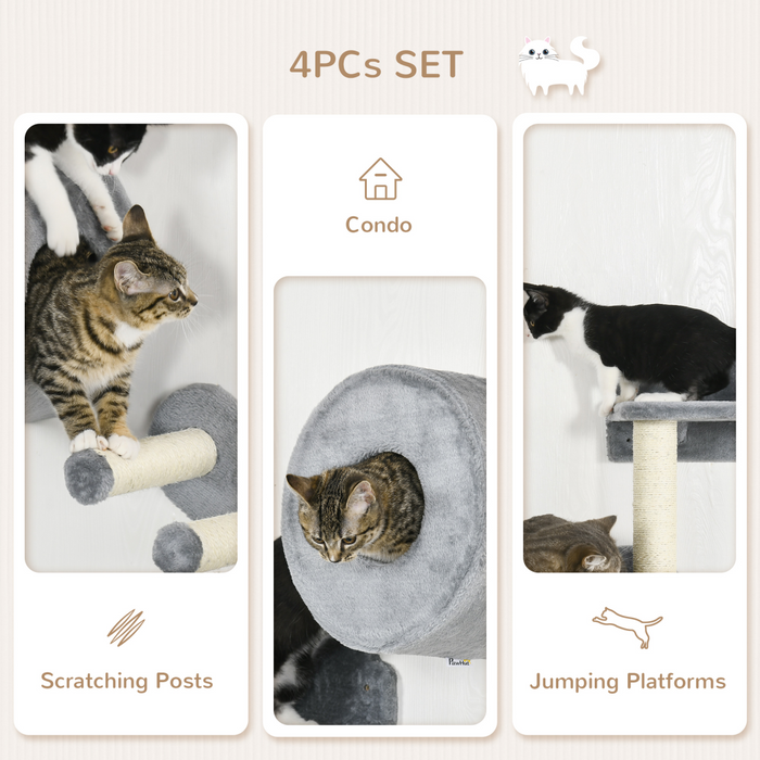 PawHut Cat Wall Furniture with Platforms, Steps, Perch, Cat House - Grey