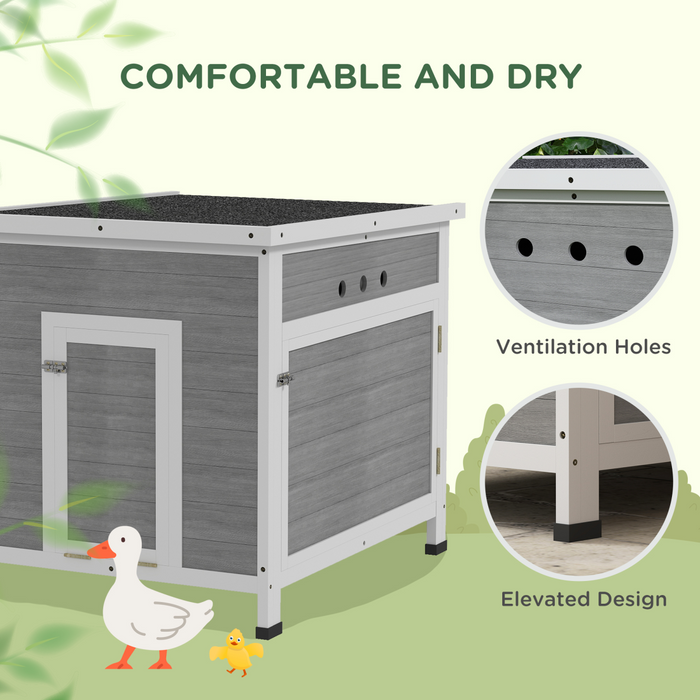 PawHut Wooden Duck House, Poultry Coop w/ Double Doors, Openable Roof, Grey