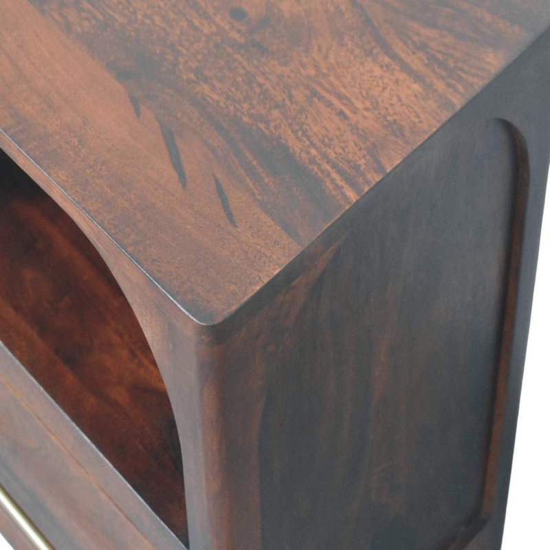 Artisan Furniture Solid Wood Arched Edge 1 Drawer Bedside, 1 Open Slot, Brown