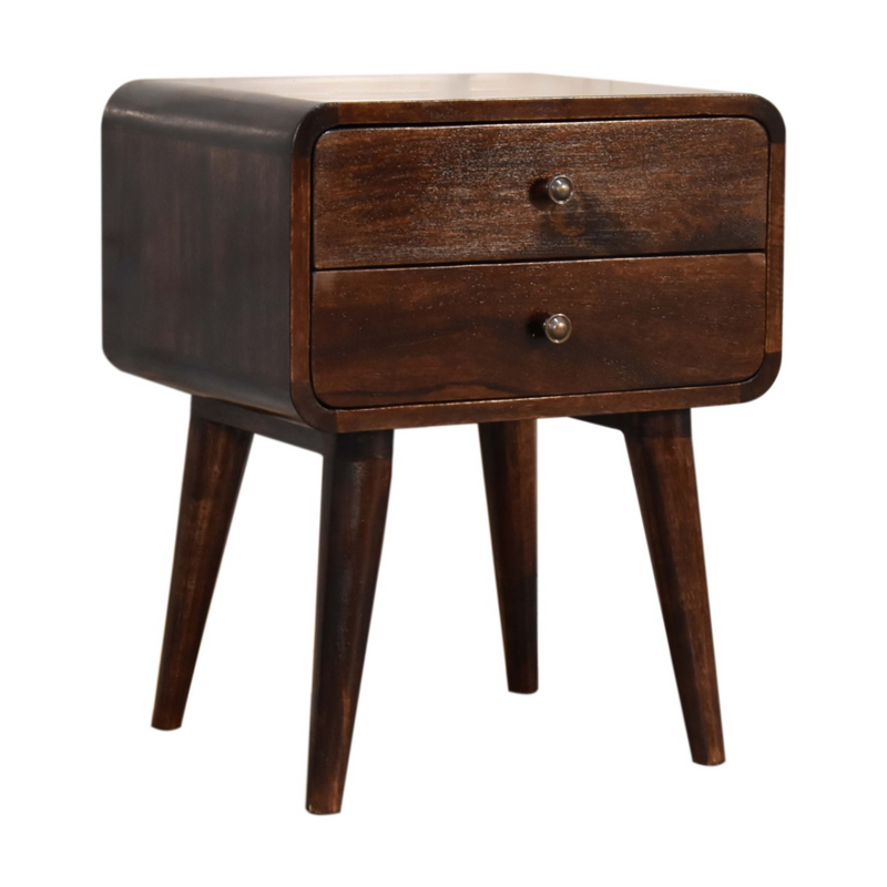 Artisan Furniture Solid Wood Curved Dark Walnut Bedside