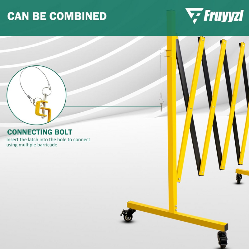 Metal Expandable Barricade, 23 Feet Retractable Fence Outdoor, Mobile Safety Barrier Gate, Easily Assembled Expanding Gate with Casters, Collapsible Accordion Barricade Gate Outdoor
