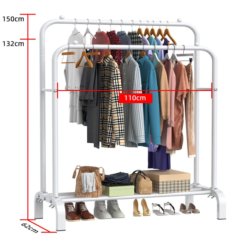 Heavy Duty Double Clothes Rail Hanging Rack Garment Display Stand Storage Shelf