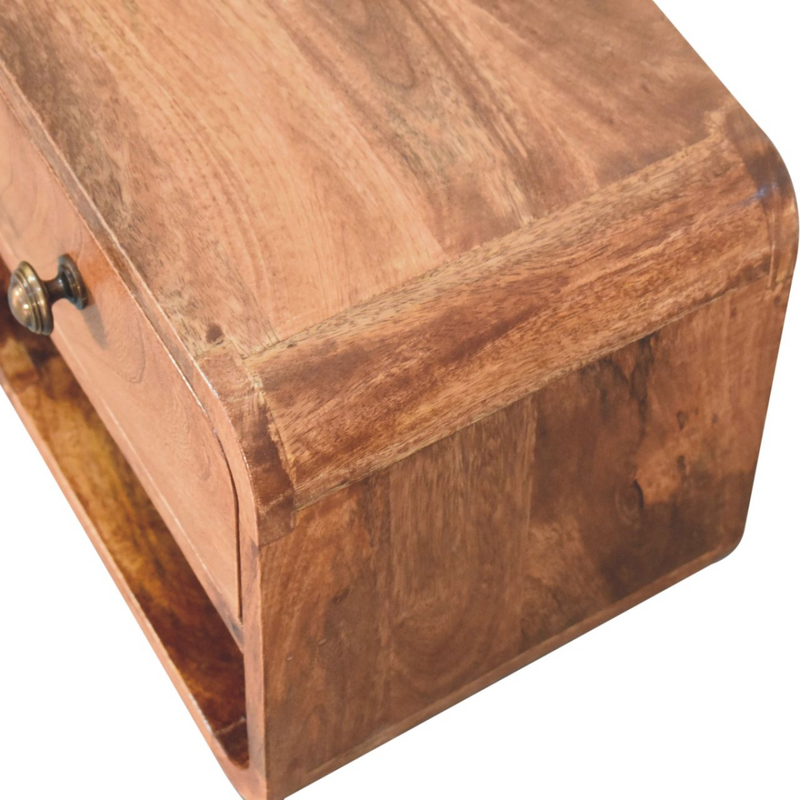 Artisan Furniture Solid Wood Mini Honey Caramel Wall Mounted Bedside with Open Slot, Light Brown, 1 Drawer and 1 Shelf