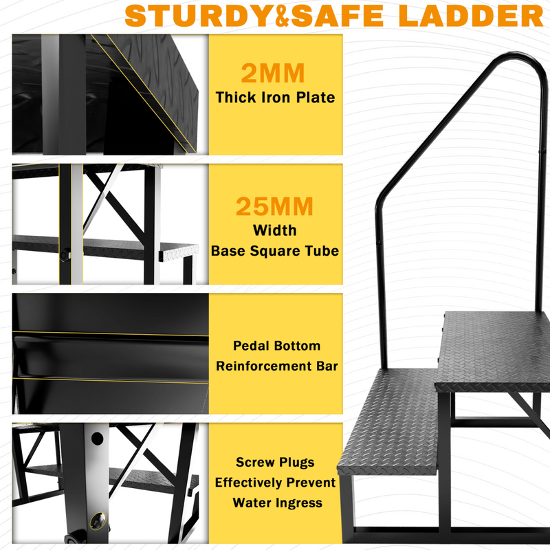 RV Step Stool, 2 Step Ladder, Hot Tub Steps with Handrail, Portable Pool Ladder, 660Lbs Heavy Duty Ladder Shelf Outdoor Mobile Home Stairs for Camper/Porch/SPA Pool/Pet Stairs