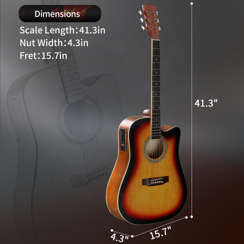 KMA101 41In Basswood Panel Matte Edging Folk Guitar with 10W Amplifier Bag Tuner and other Accessories Sunset