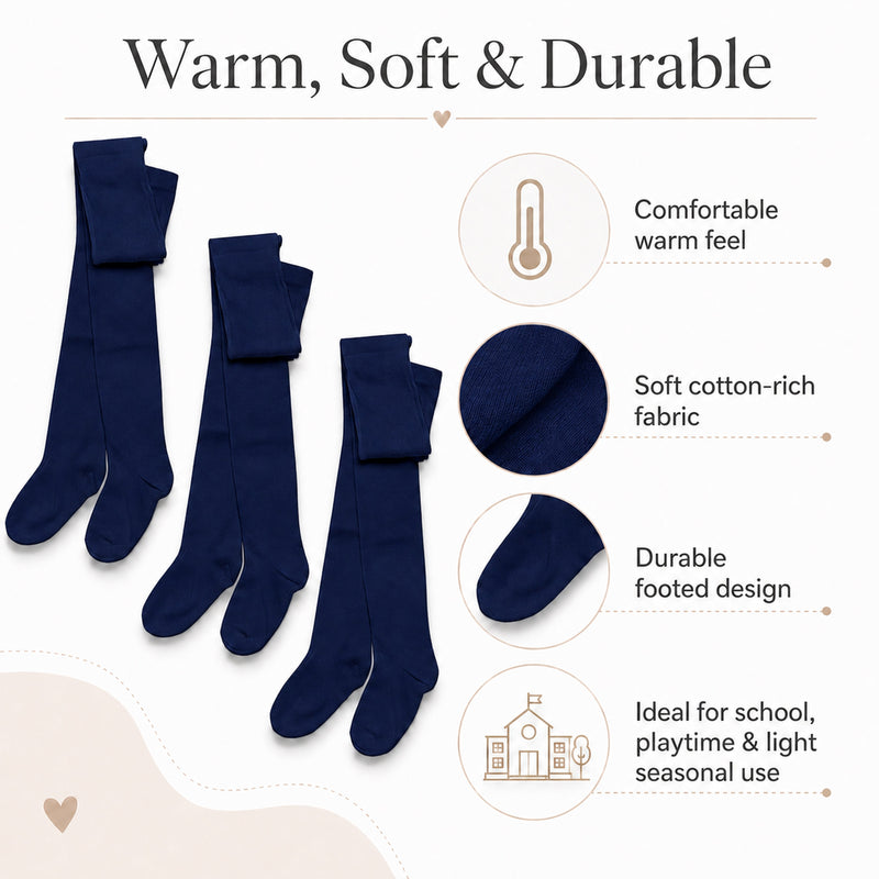 3 Pairs Girls Cotton Lycra Back To School Tights Cotton Rich Long Socks Stylish Comfortable Durable For Uniforms Everyday Wear Ages 3-12 Years by Sock Stack